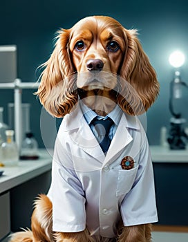 Scholarly Spaniel in Lab Coat photo