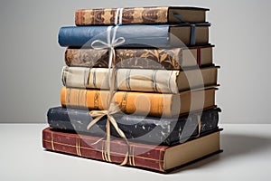Scholarly Stack wrapped books. Generate Ai photo