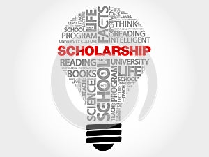 Scholarship bulb word cloud