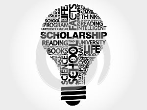 Scholarship bulb word cloud