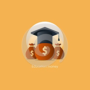 Scholarship grant money, education fee icon, payment cost