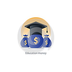 Scholarship grant money, education fee icon, payment cost
