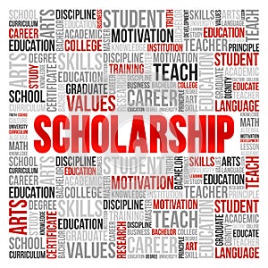 Scholarship word cloud, education concept background