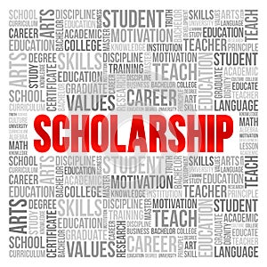 Scholarship word cloud, education concept background