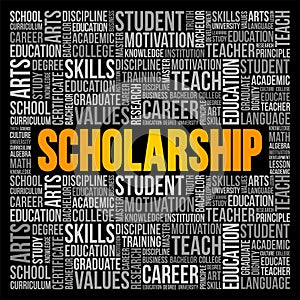 Scholarship word cloud, education concept background