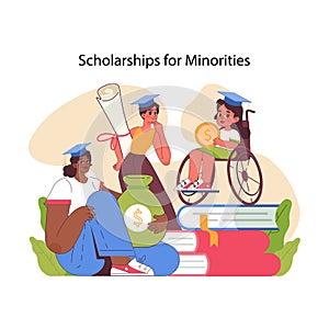 Scholarships for minorities. Flat vector illustration