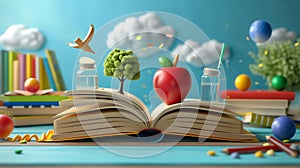 Scholastic Still Life with Globe, Books, and Apple. Generative ai