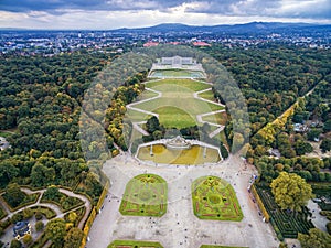 Schonbrunn Palace and Garden in Vienna with Park and Flower Decoration. Sightseeing Object in Vienna, Austria.