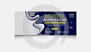 Schoo admission Banner design black white green color, media cover design, facebook cover abstract, illustration poster