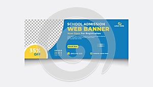 Schoo admission Banner design navy yellow color, media cover design, facebook cover abstract, illustration poster