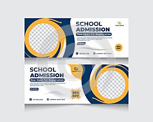 Schoo admission Banner design set black white yellow color, media cover design, facebook cover abstract, illustration poster