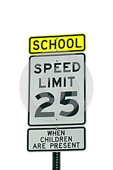 School and 25 mph sign photo