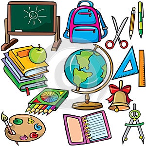 School accessories icons set photo