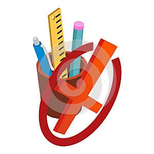 School accessory icon isometric vector. Holder stationery and crossed out sign