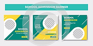 School admission Editable minimal square banner template collection. Kids school education flyer brochure design with yellow and