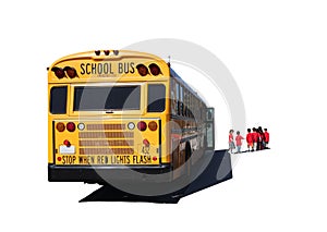 School Aged Children Departing a School Bus