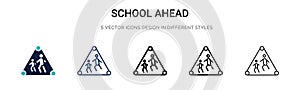 School ahead sign icon in filled, thin line, outline and stroke style. Vector illustration of two colored and black school ahead