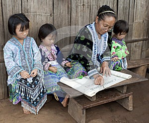 School in Asia, lessons with ethnic group Meo