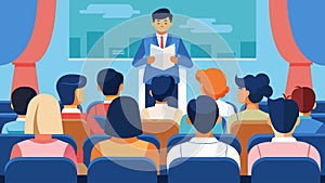 In a school auditorium a crowd of students and teachers listen attentively to the speeches in the oratorical contest