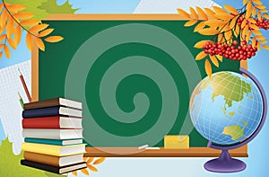 School autumn background with blackboard