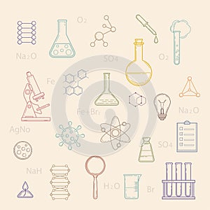 School background in chemistry .Equipment for chemic lab.Chemical flasks.Vector, illustration