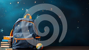 School backpack with books. - Back to school concept. - Space for text. - Generative ai