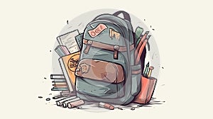 School backpack with books and pencils. Back to school