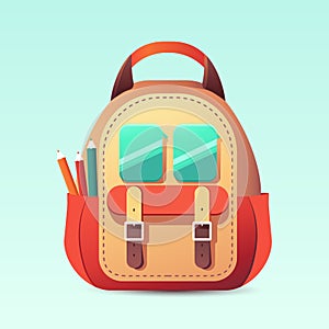 School backpack design. Welcome Back to School in backpack with colorful pencils for educational design