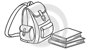 A school backpack next to a stack of books, education icon. vector design Generative AI