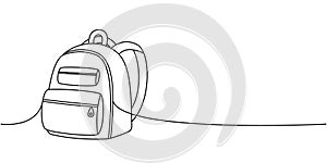 School backpack, schoolbag, office supplies one line continuous drawing. Back to school continuous one line illustration