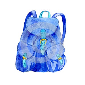 School backpack in watercolor. fashion backpack . Illustration for the school