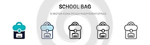 School bag icon in filled, thin line, outline and stroke style. Vector illustration of two colored and black school bag vector