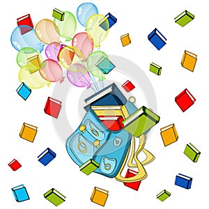 School banner,color baloons with schoolbag ,color books