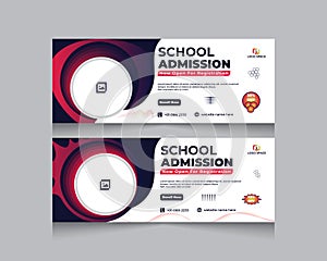School Banner design for admission red black white color, media cover design, facebook cover abstract, illustration poster
