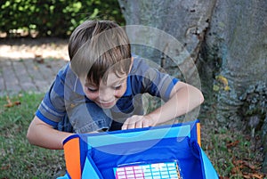 School begins, boy at his first day at school