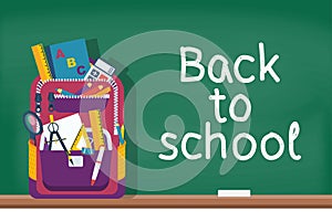 School board with school backpack and items vector