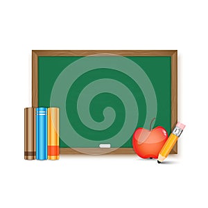 School board and books, pencil and apple