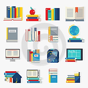 School Books Decorative Icons Set