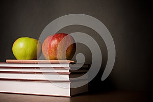 School books on desk