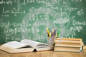 School books on desk