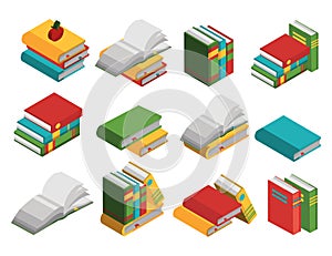 School Books Isometric Icon Set