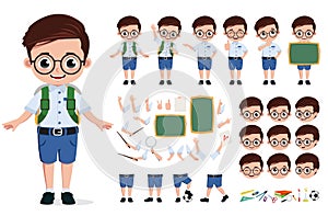 School boy character creation, vector set. Back to school editable character