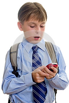 School boy child sms texting