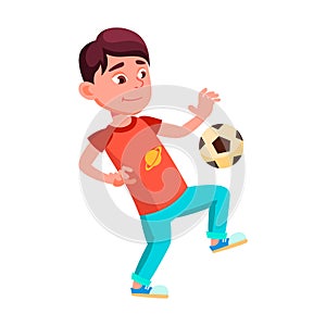 School Boy Kid Playing Soccer Sport Game Vector