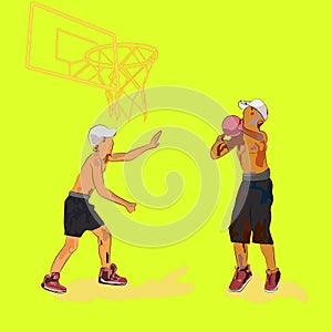 School boy playing basketball vector twoo teenager