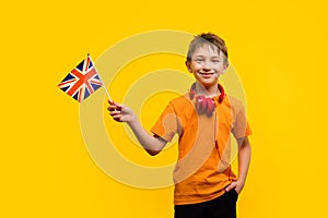 School Boy Showing UK flag