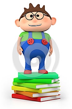 School boy standing on stack