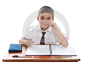 School boy student at desk