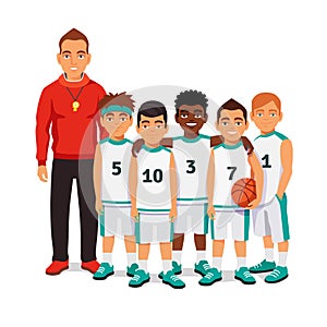 School boys basketball team with their coach