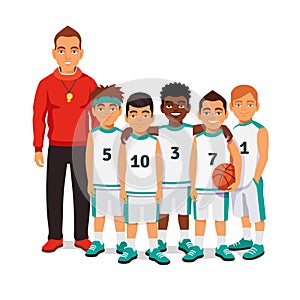 School boys basketball team with their coach photo